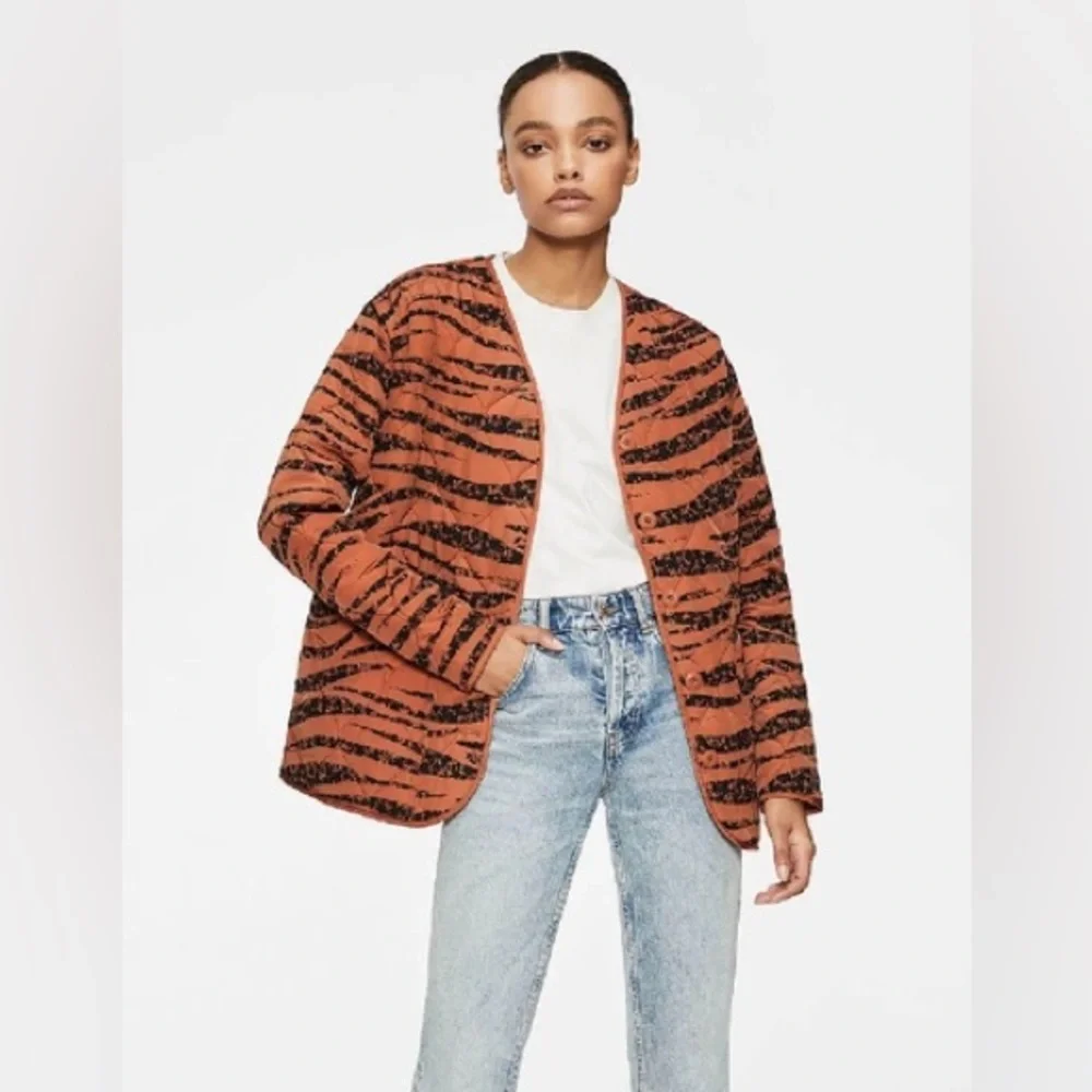 Anine Bing Quilted Tiger Print Jacket in Rust - Picture 2 of 12